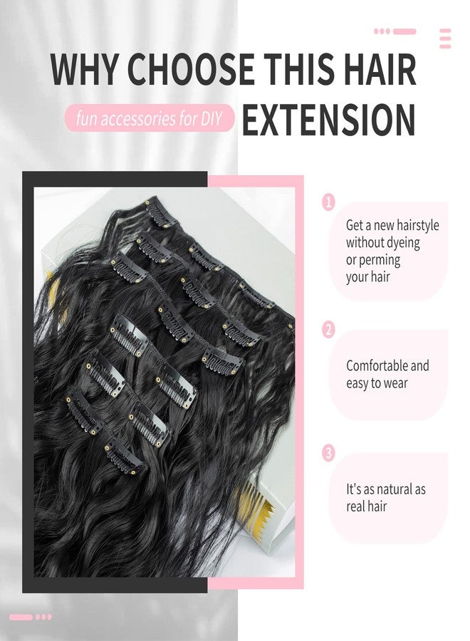FLUFYMOOZ Clip In Hair Extensions,6PCS Hair Extensions Long Mermaid Waves Wavy Synthetic Clip On Hairpiece For Women 24 Inch (Natural Black) - Image 4